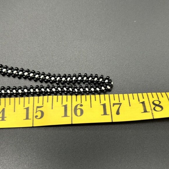 Seed Bead Necklace Native American Handmade Leather Back Medallion Black White - Picture 5 of 5